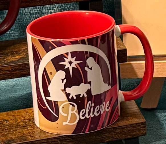 Believe Nativity Red Mug